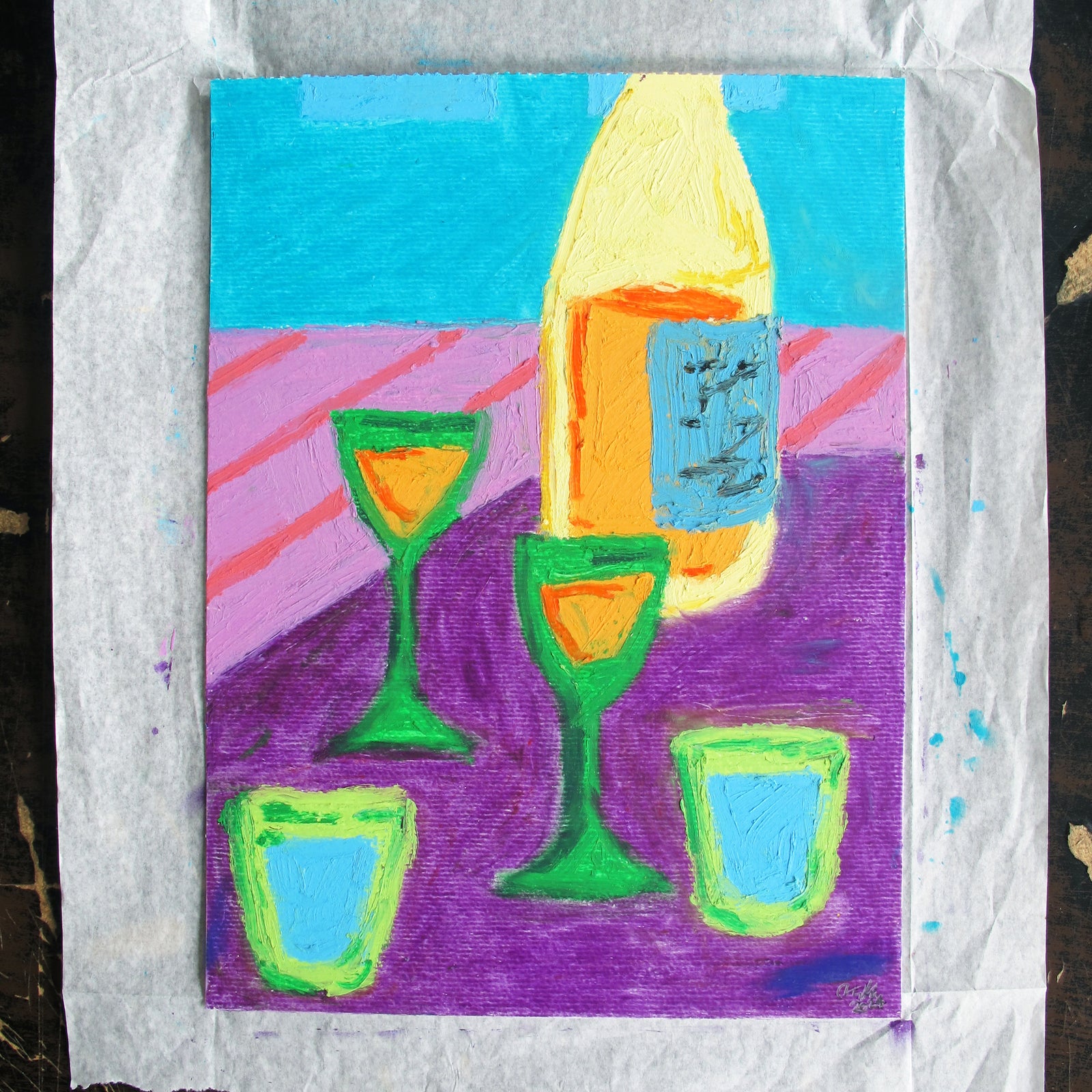 Summer And Wine Original Oil Pastel Artwork