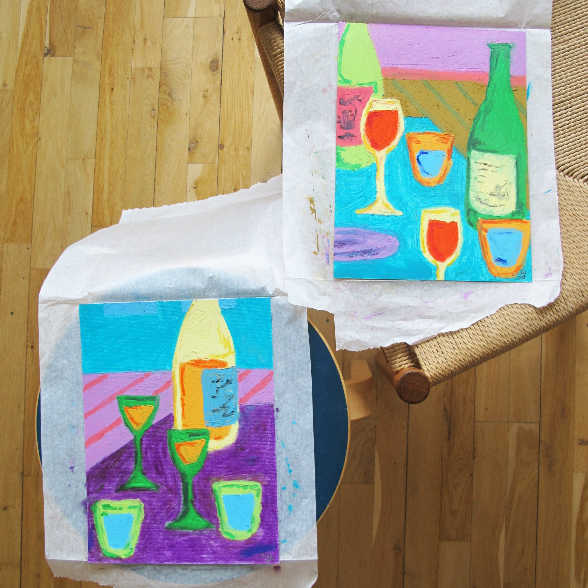 Summer And Wine Original Oil Pastel Artwork