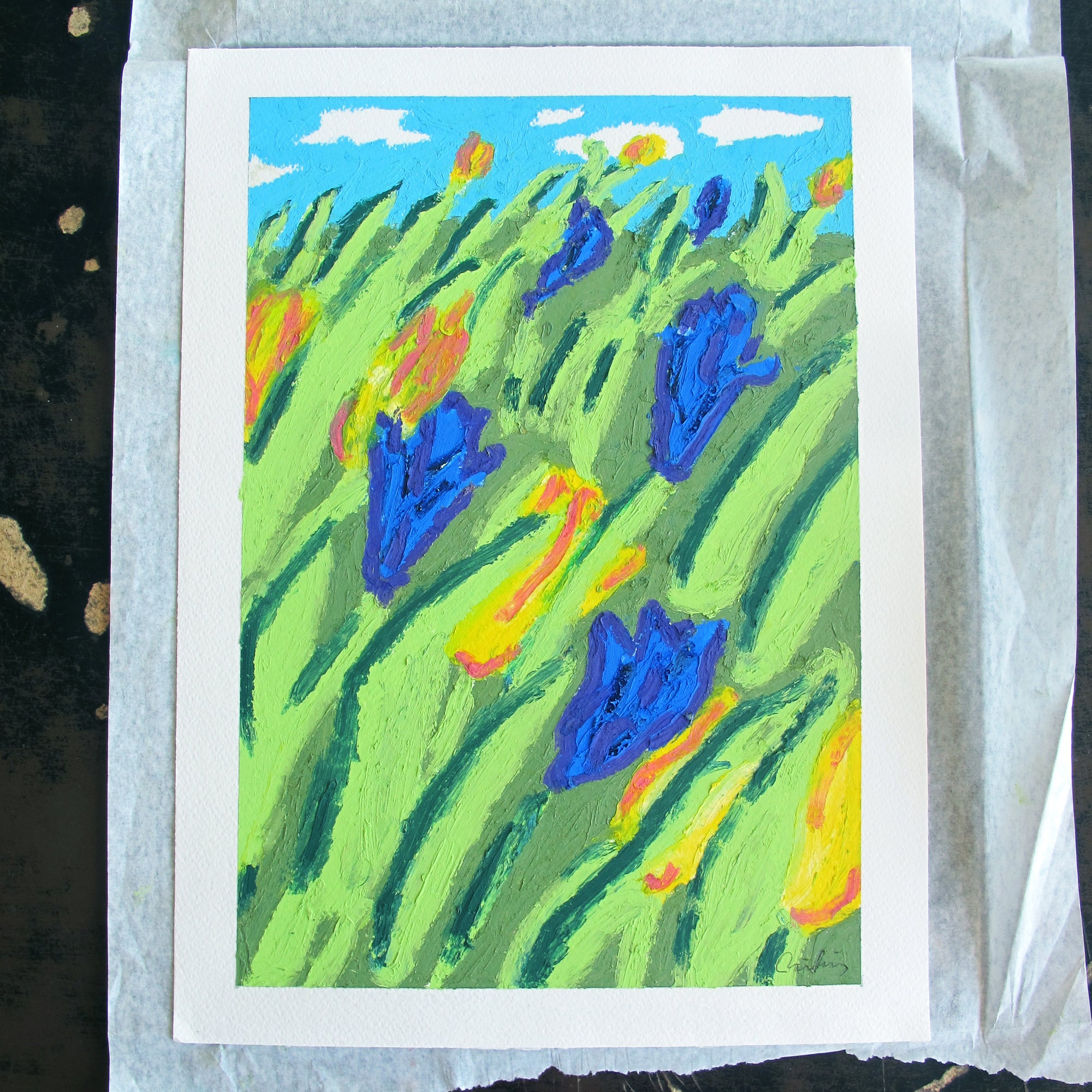 Wind Through Field Original Oil Pastel Artwork