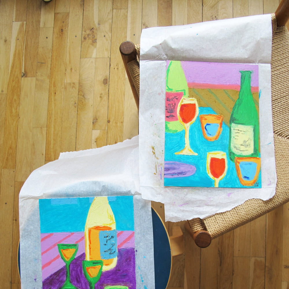 Wine And Water Original Oil Pastel Artwork