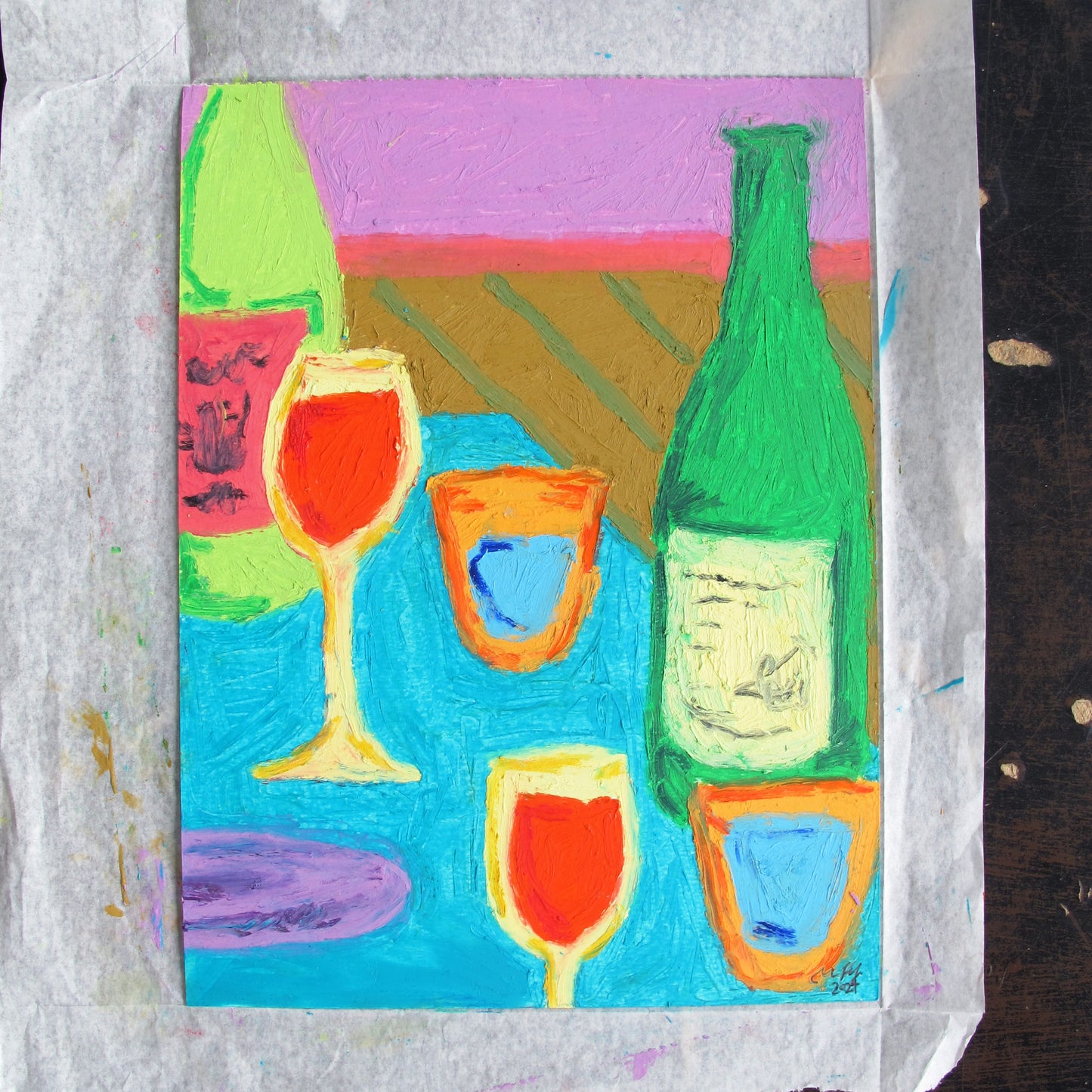 Wine And Water Original Oil Pastel Artwork