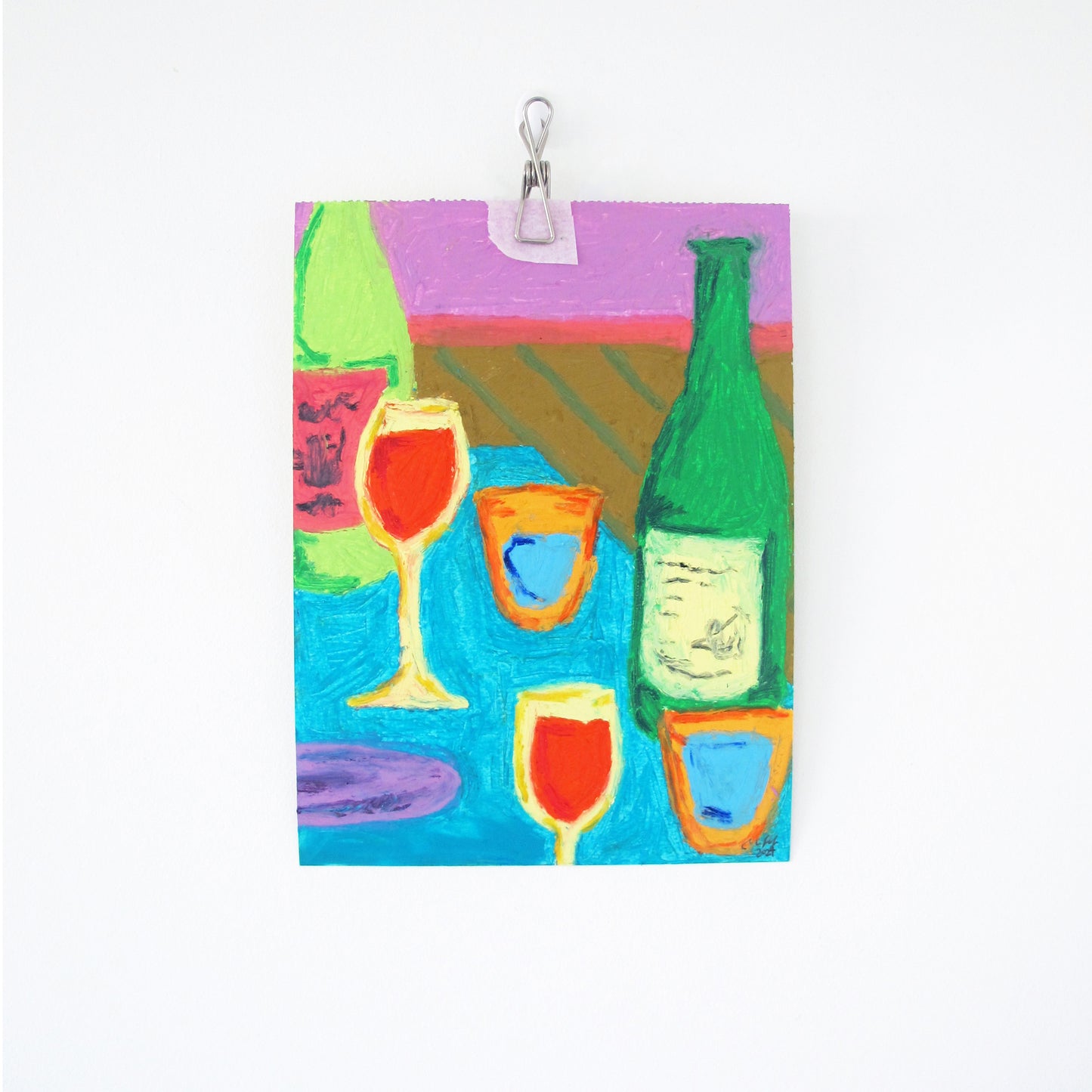 Wine And Water Original Oil Pastel Artwork