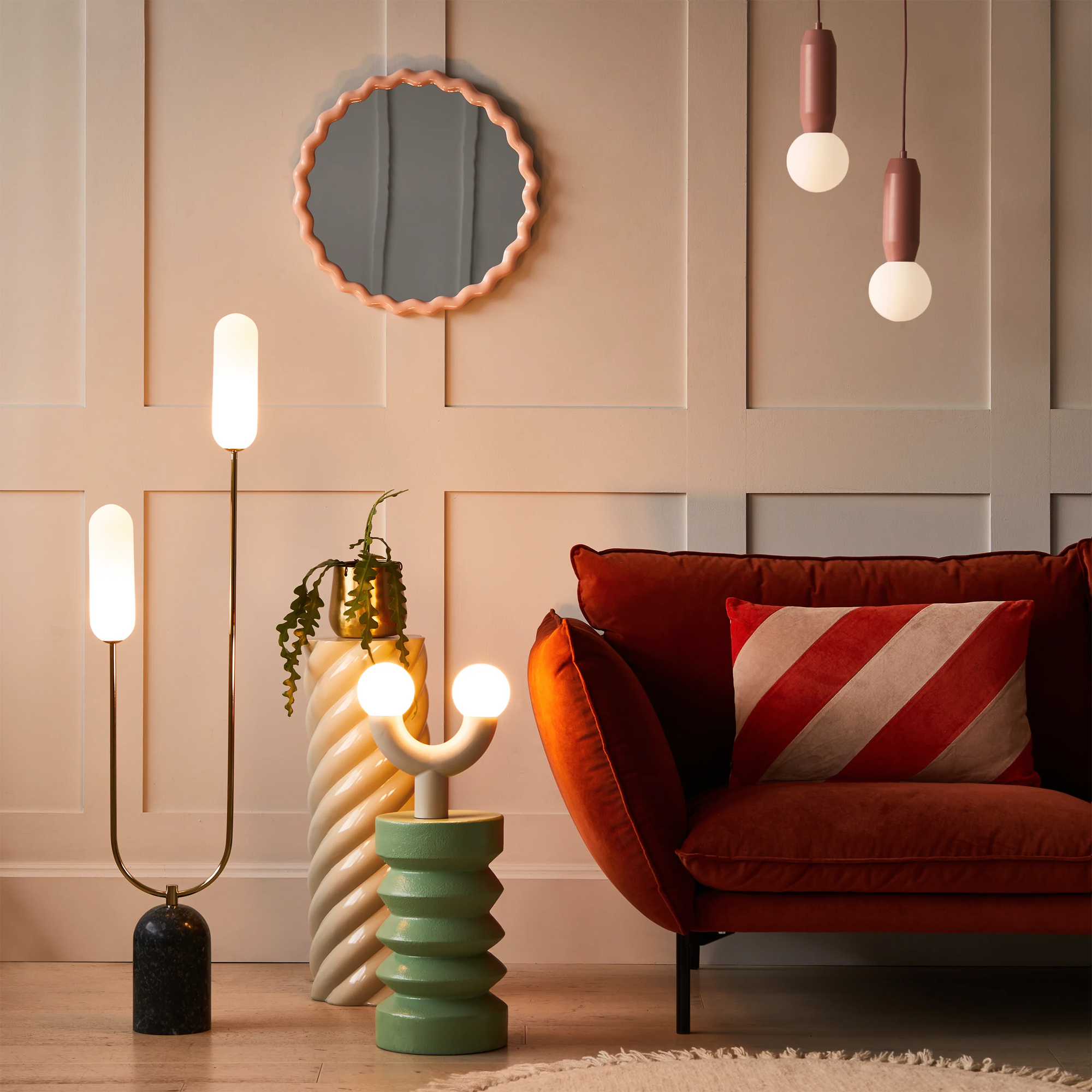 Olive green marble curve floor lamp