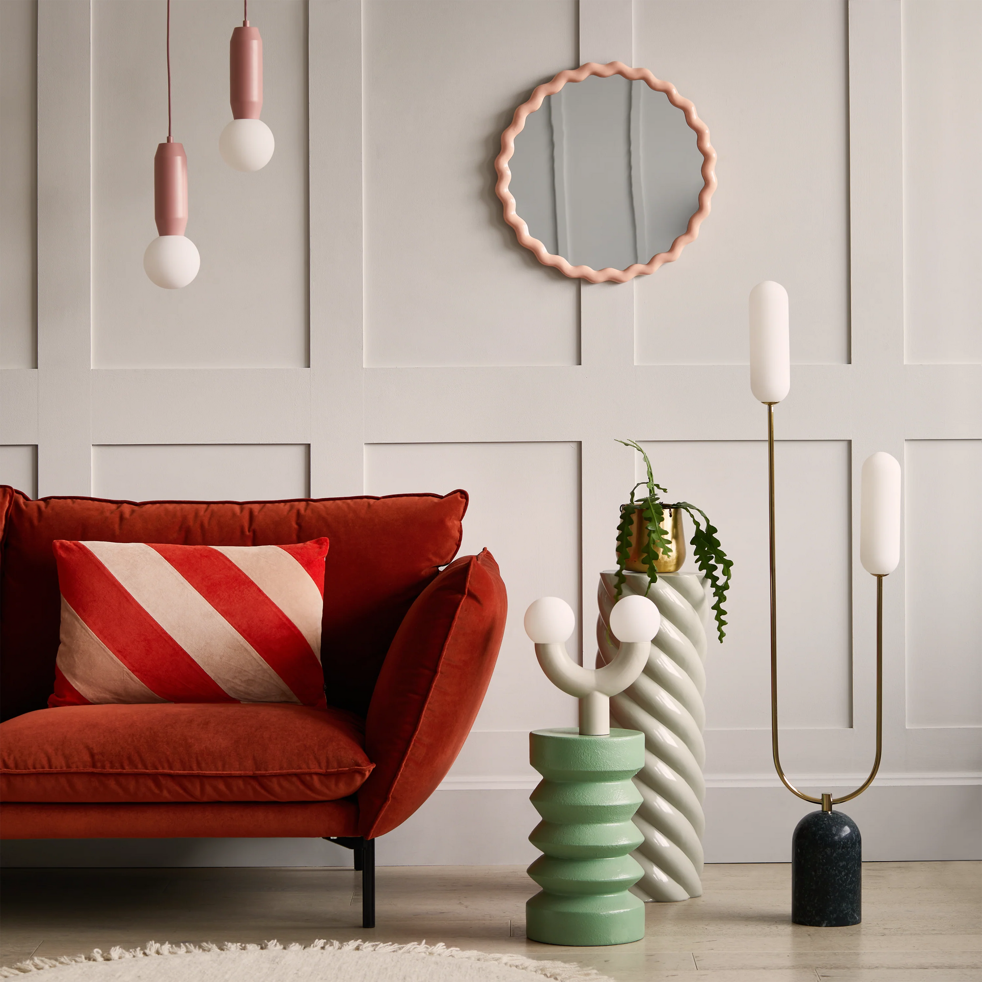 Olive green marble curve floor lamp