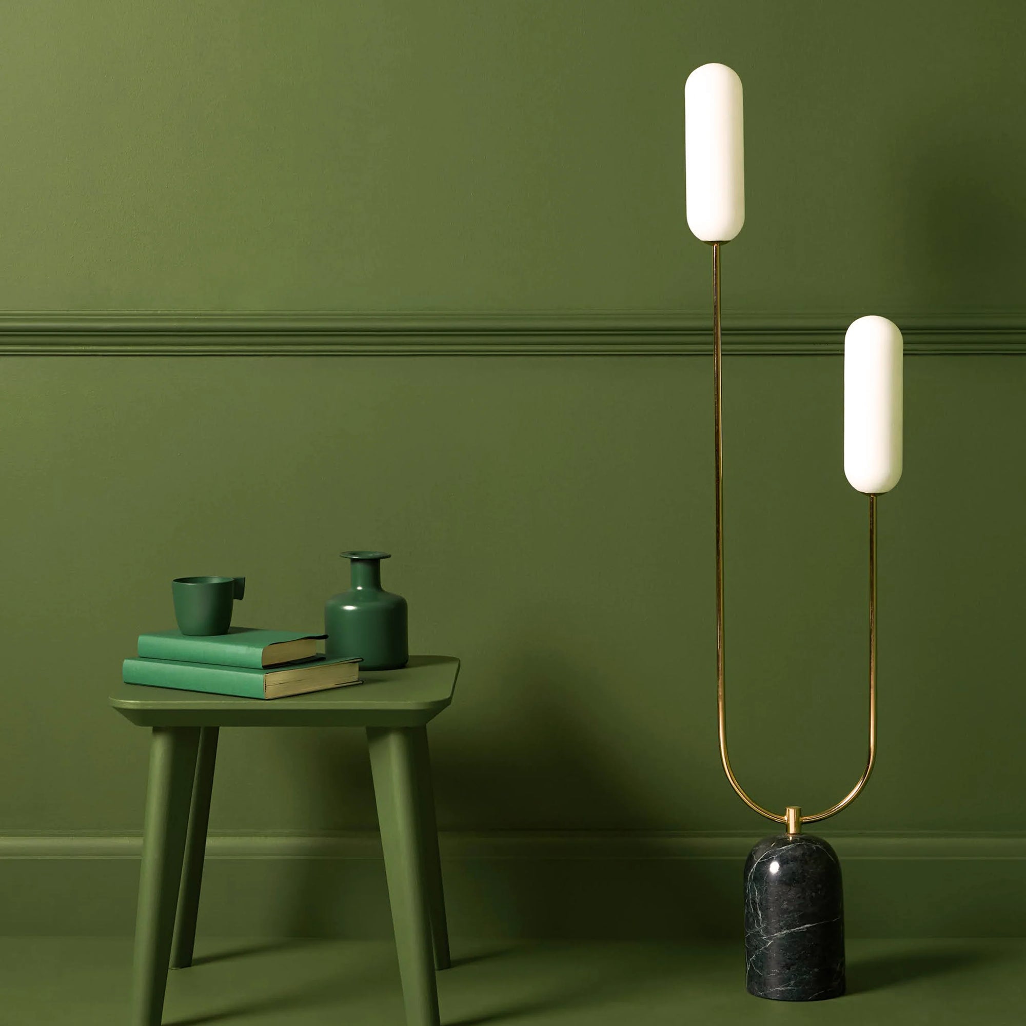 Olive green marble curve floor lamp