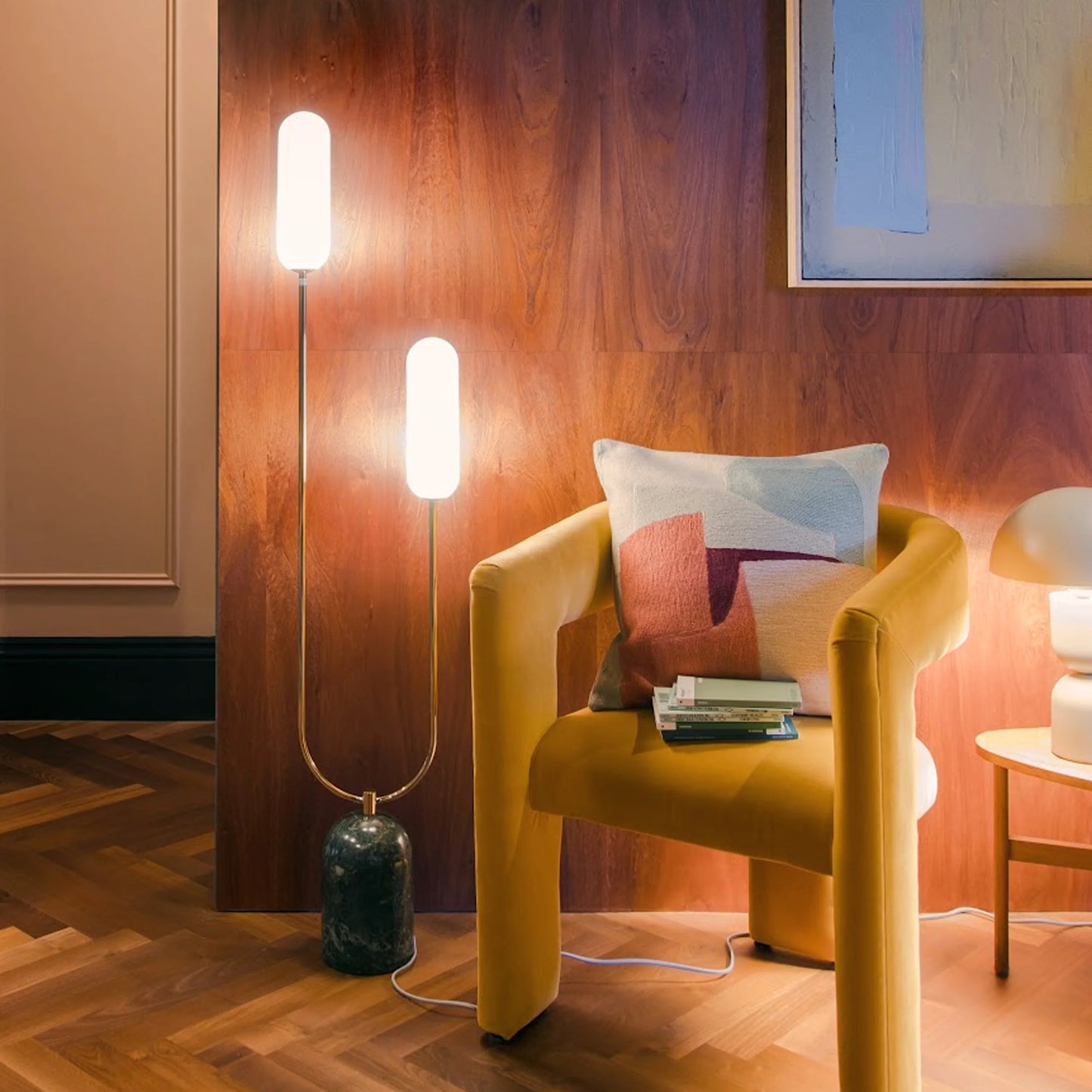 Olive green marble curve floor lamp