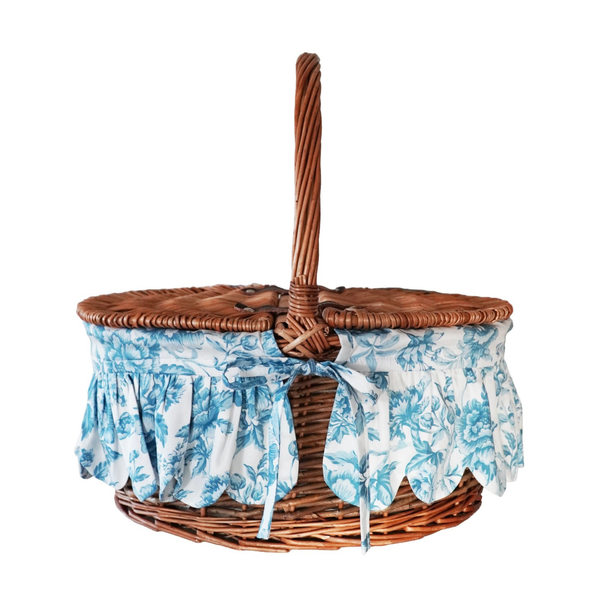 Picnic Basket Hamper Made With Liberty Fabrics & Bridgerton Regency Trail China Blue