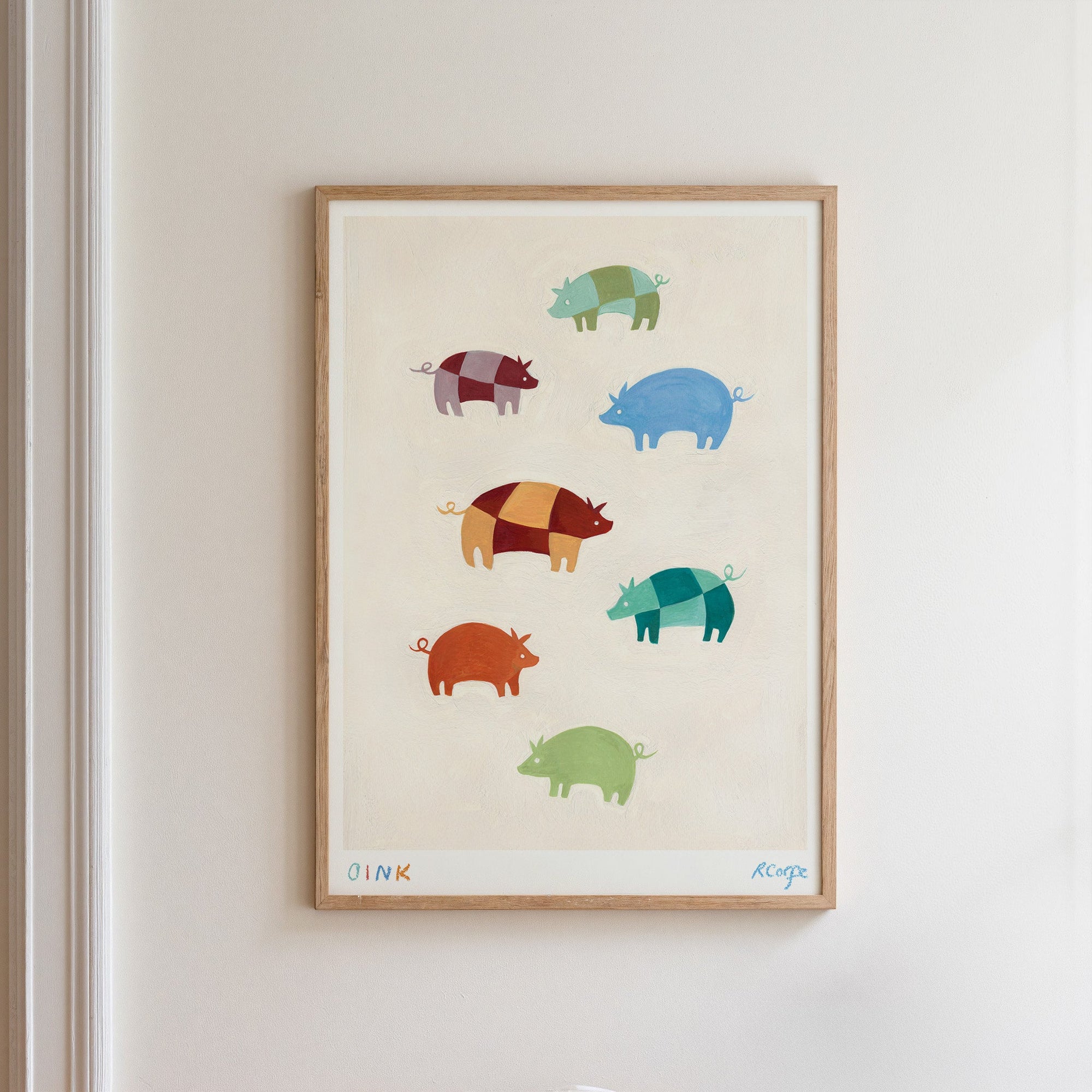Oink Patchwork Pigs Art Print