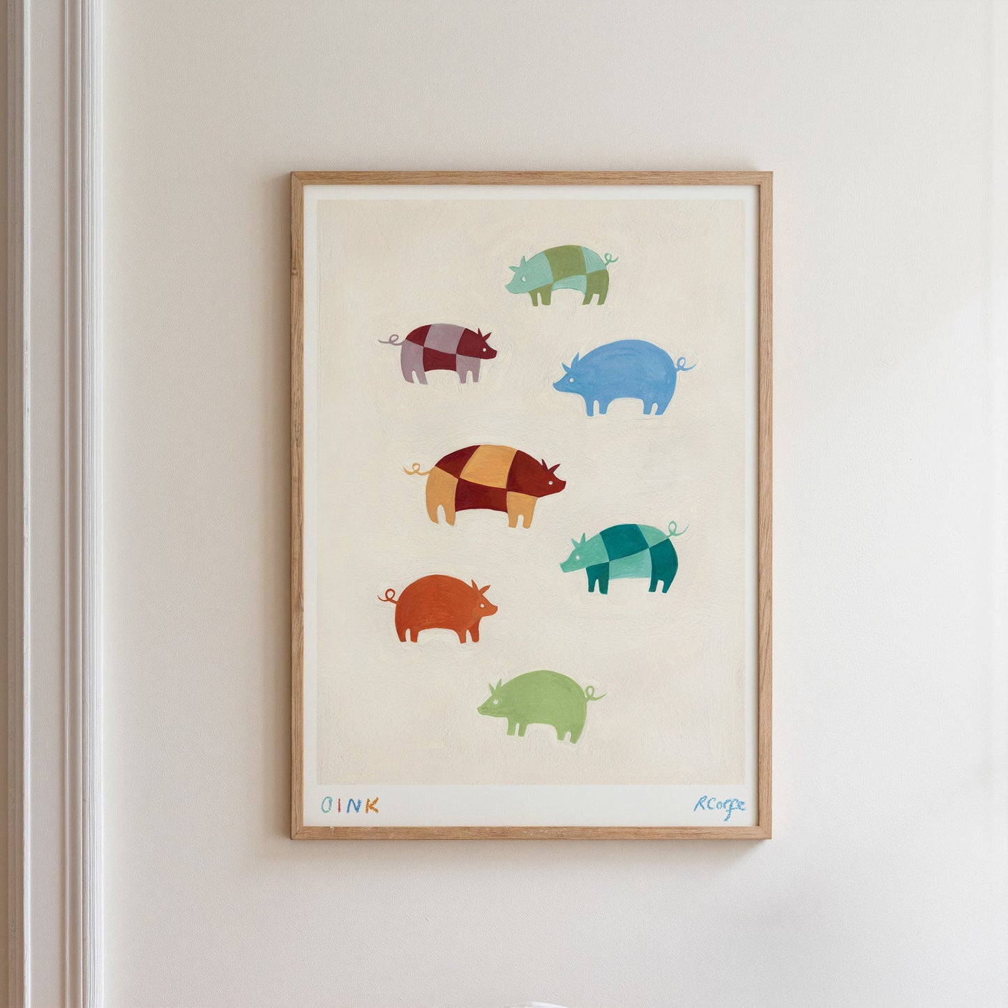 Oink Patchwork Pigs Art Print