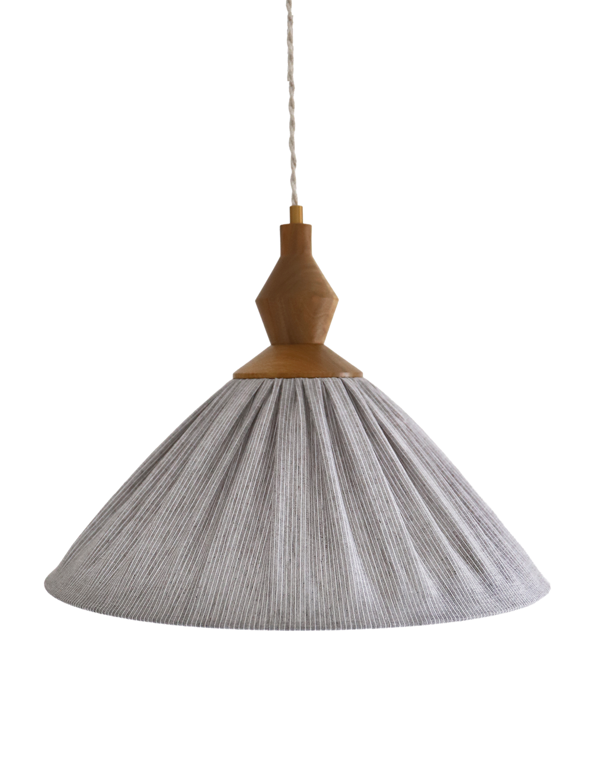 Olga Pleated Linen and Cotton Pendant Light - Fine Stripes Classic Grey
