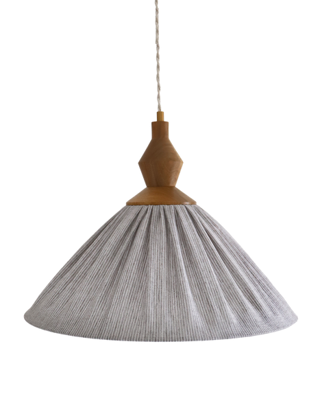 Olga Pleated Linen and Cotton Pendant Light - Fine Stripes Classic Grey
