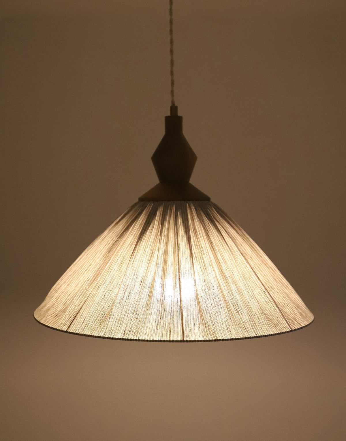 Olga Pleated Linen and Cotton Pendant Light - Fine Stripes Classic Grey