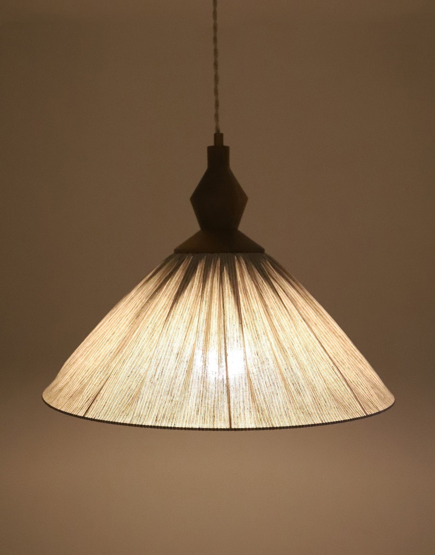 Olga Pleated Linen and Cotton Pendant Light - Fine Stripes Classic Grey