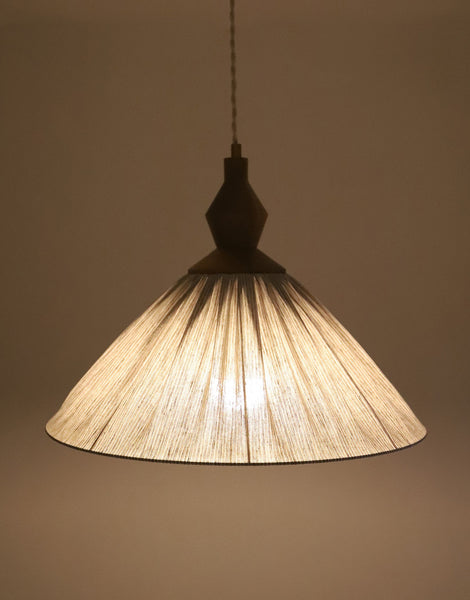 Olga Pleated Linen and Cotton Pendant Light - Fine Stripes Classic Grey