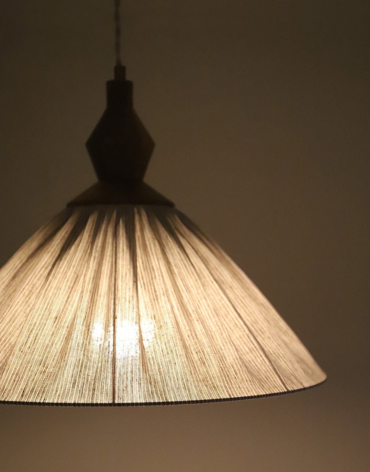 Olga Pleated Linen and Cotton Pendant Light - Fine Stripes Classic Grey