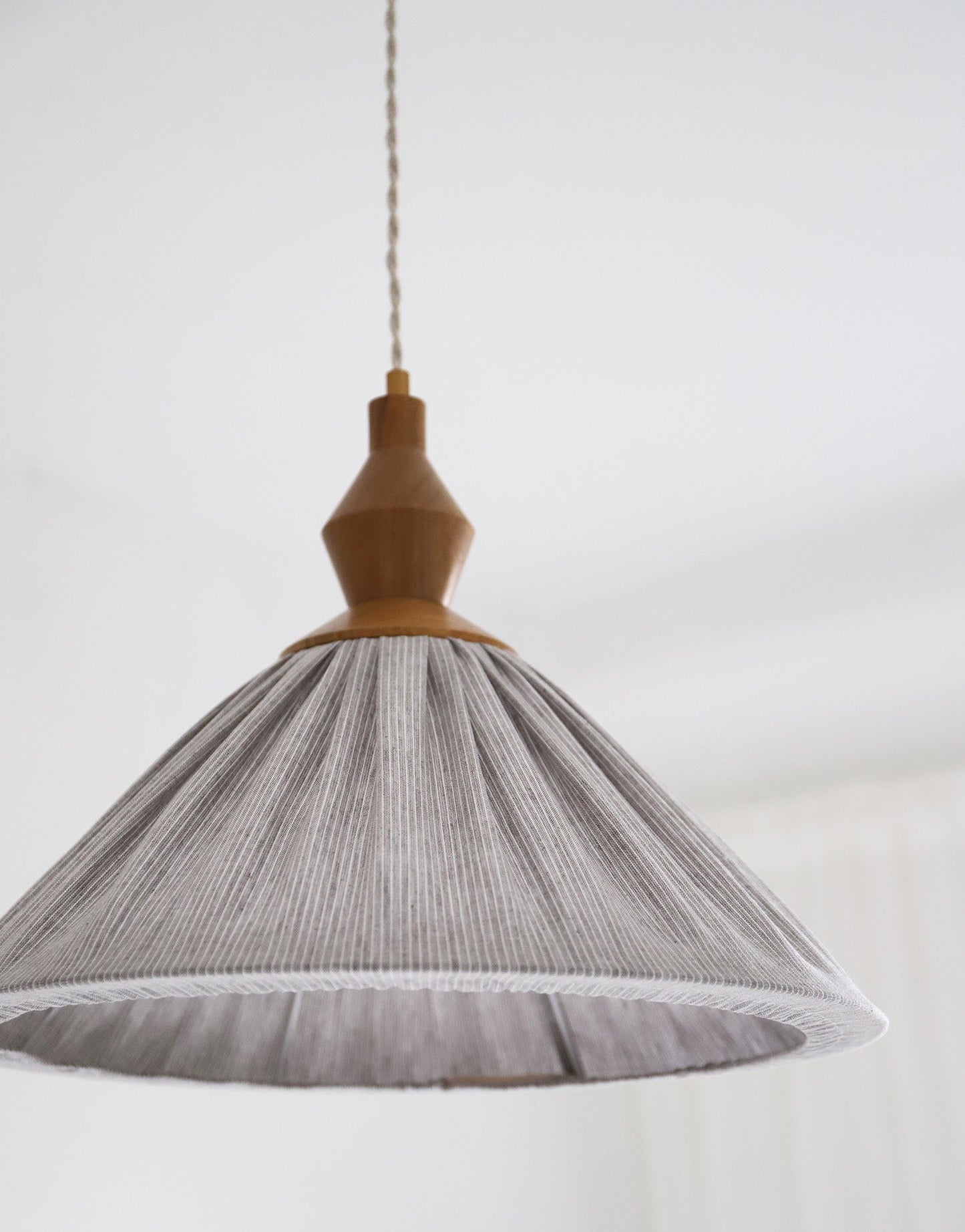 Olga Pleated Linen and Cotton Pendant Light - Fine Stripes Classic Grey