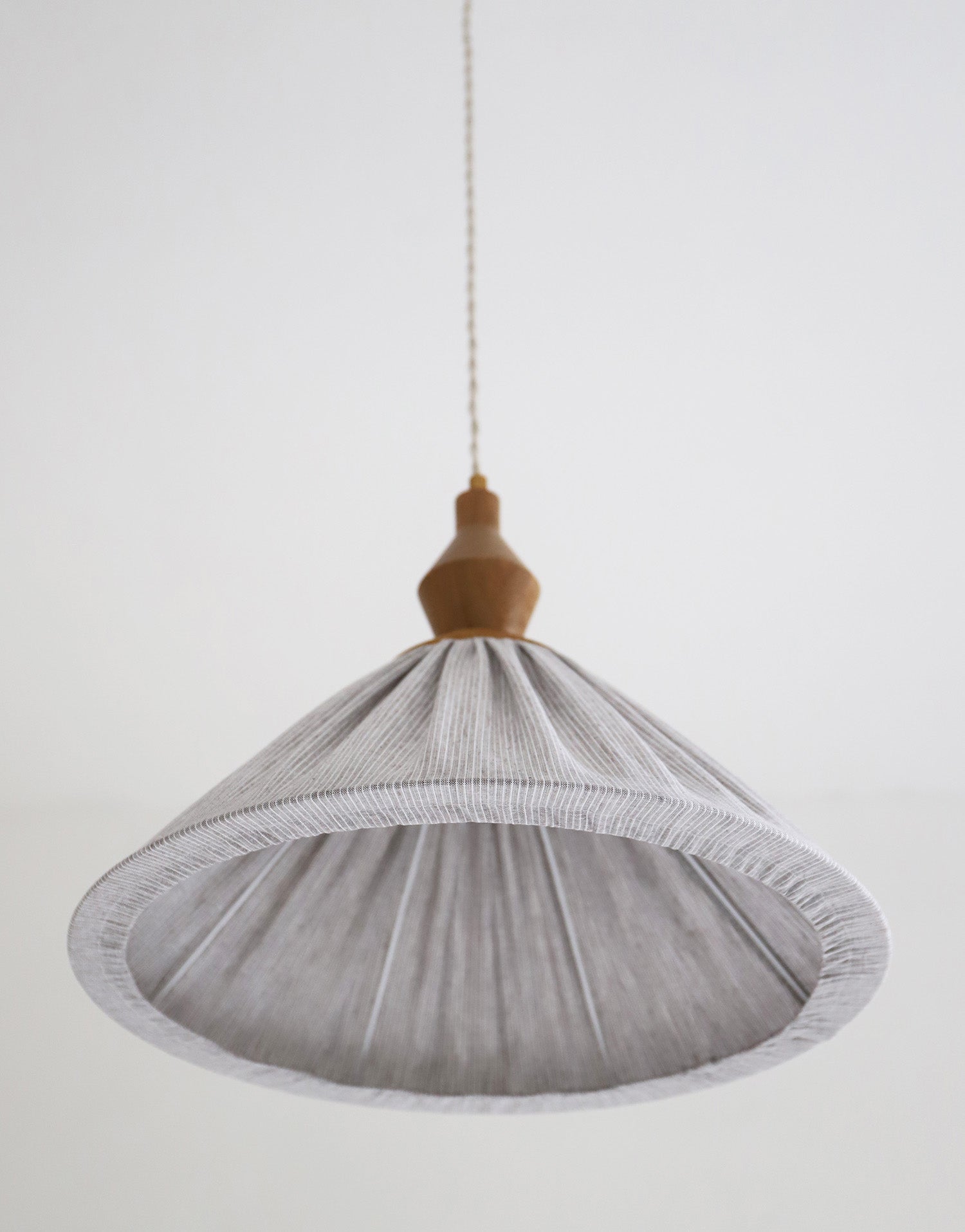 Olga Pleated Linen and Cotton Pendant Light - Fine Stripes Classic Grey