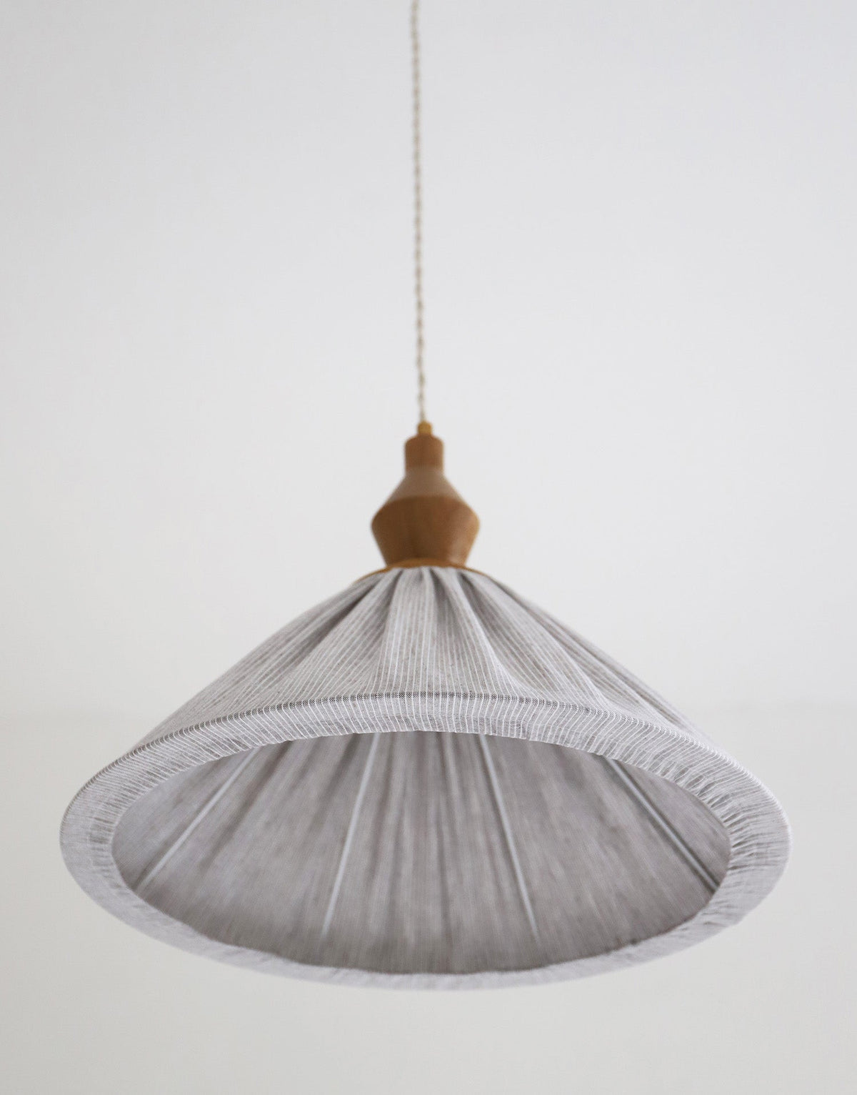 Olga Pleated Linen and Cotton Pendant Light - Fine Stripes Classic Grey