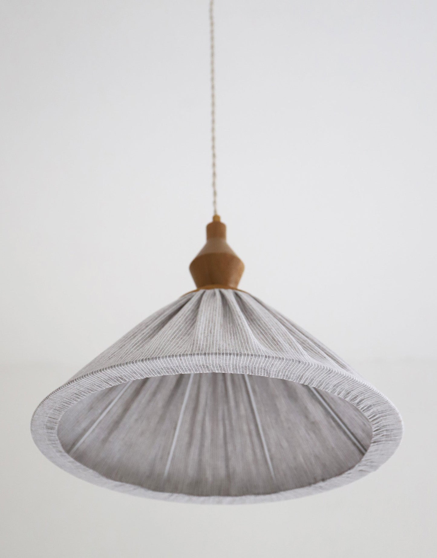 Olga Pleated Linen and Cotton Pendant Light - Fine Stripes Classic Grey