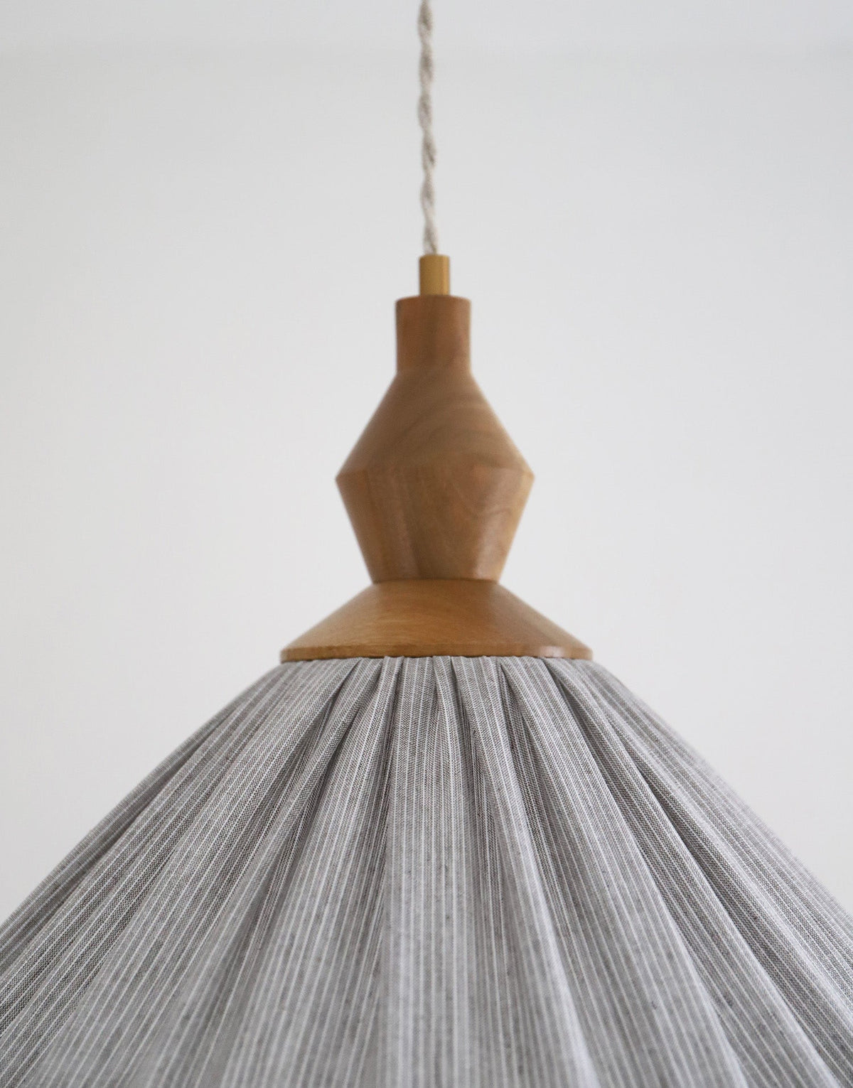 Olga Pleated Linen and Cotton Pendant Light - Fine Stripes Classic Grey