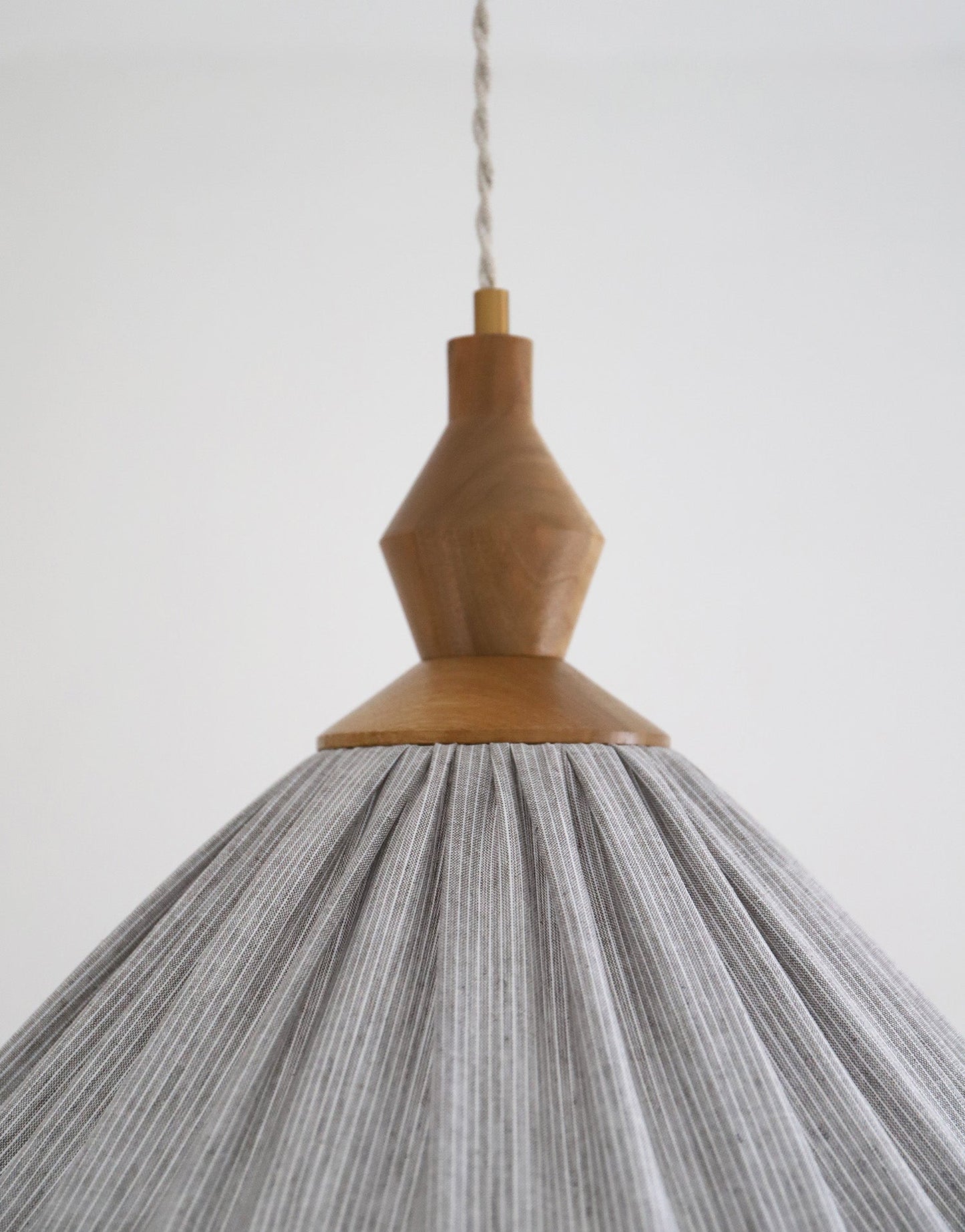 Olga Pleated Linen and Cotton Pendant Light - Fine Stripes Classic Grey