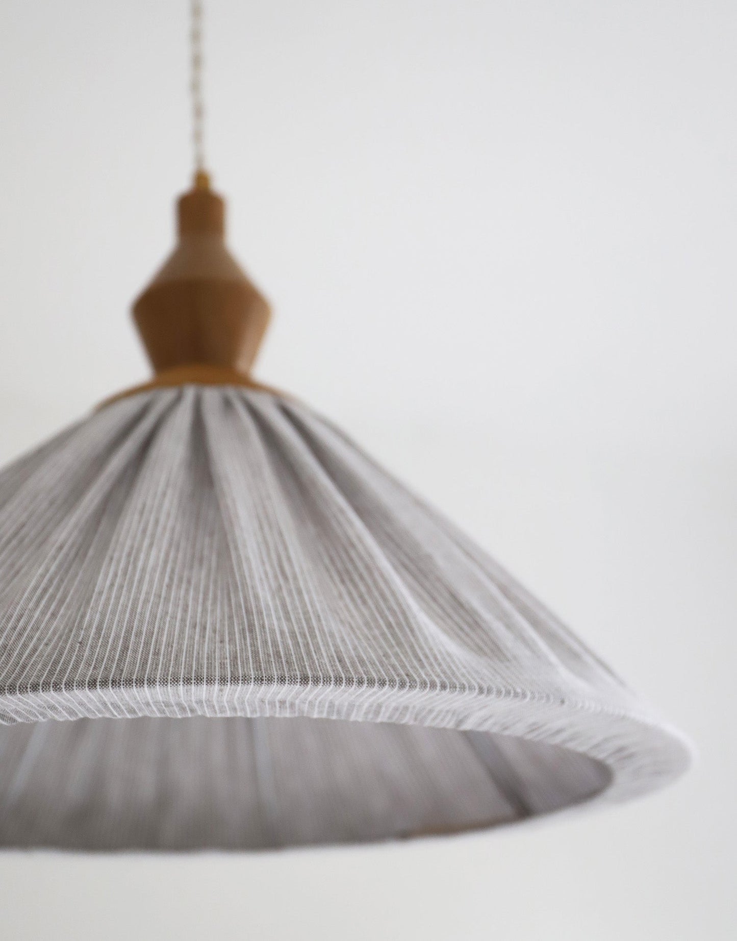 Olga Pleated Linen and Cotton Pendant Light - Fine Stripes Classic Grey