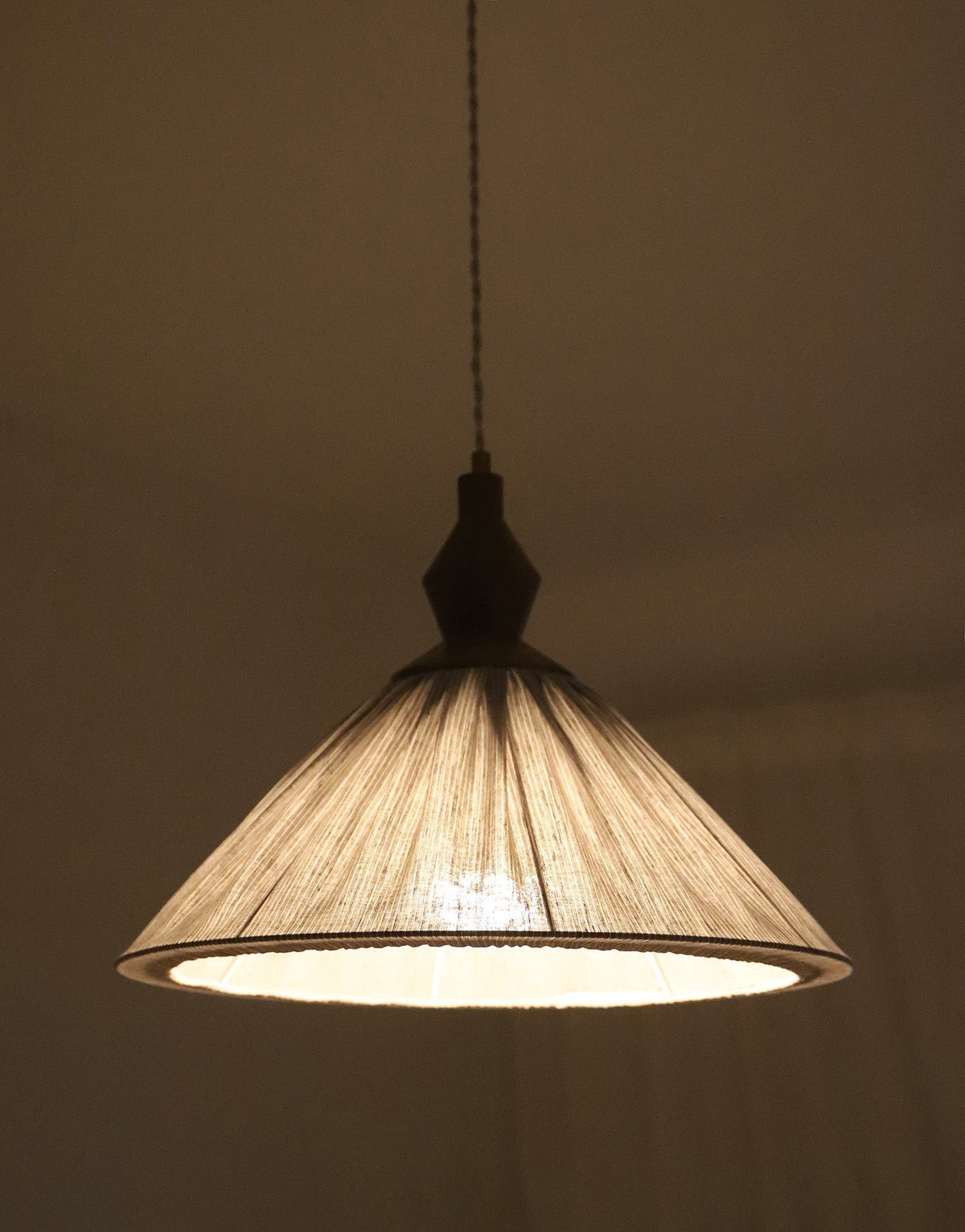 Olga Pleated Linen and Cotton Pendant Light - Fine Stripes Classic Grey