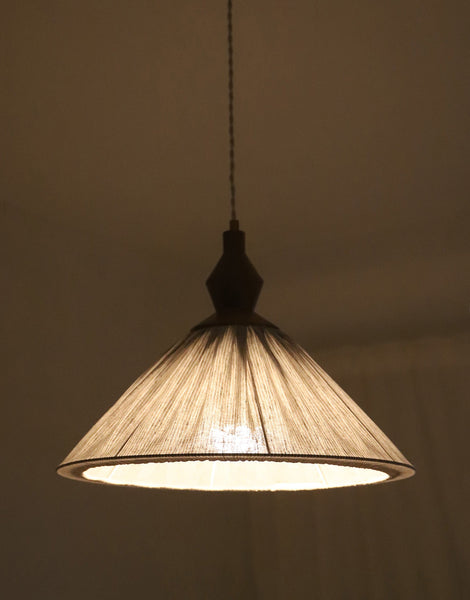 Olga Pleated Linen and Cotton Pendant Light - Fine Stripes Classic Grey