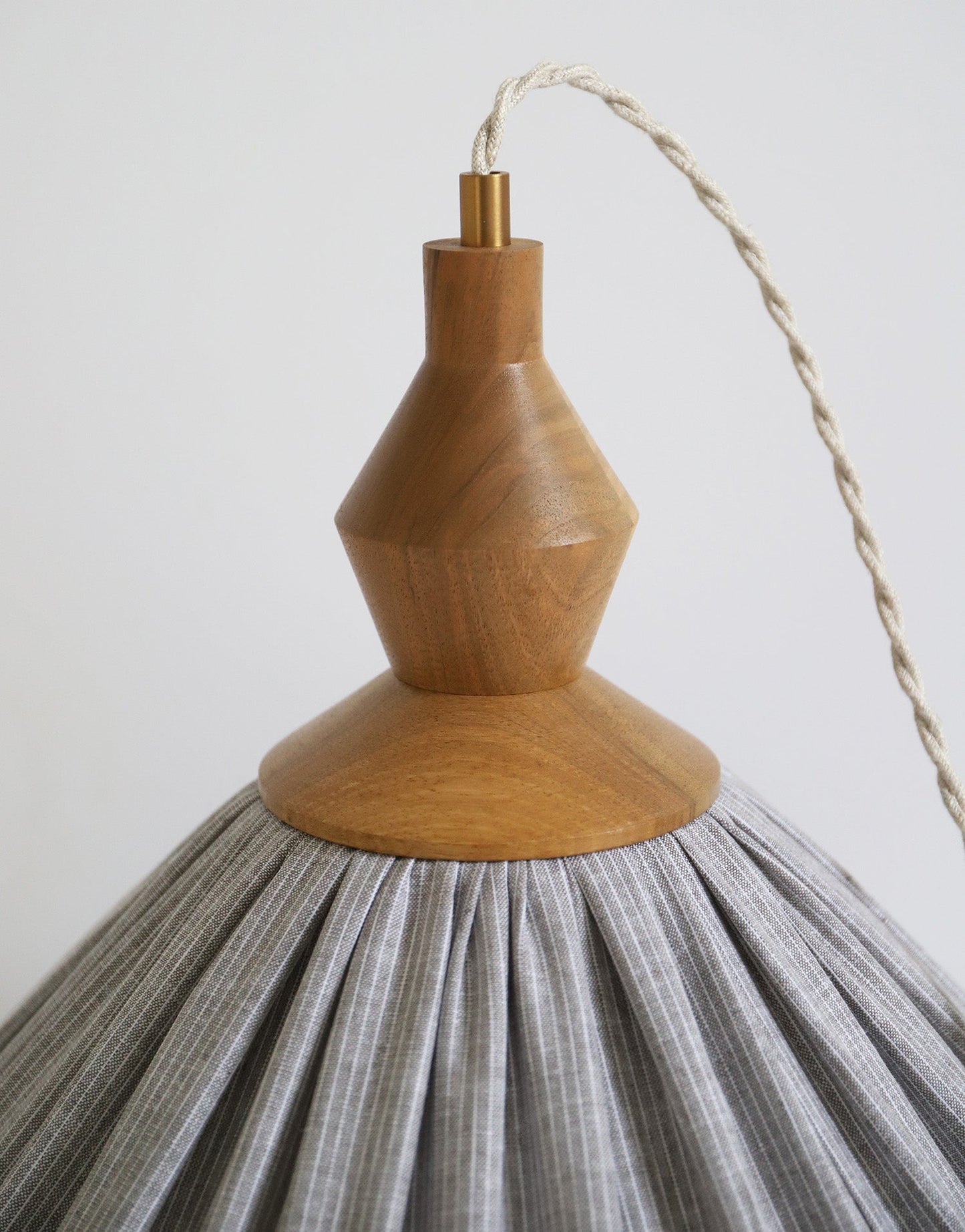 Olga Pleated Linen and Cotton Pendant Light - Fine Stripes Classic Grey
