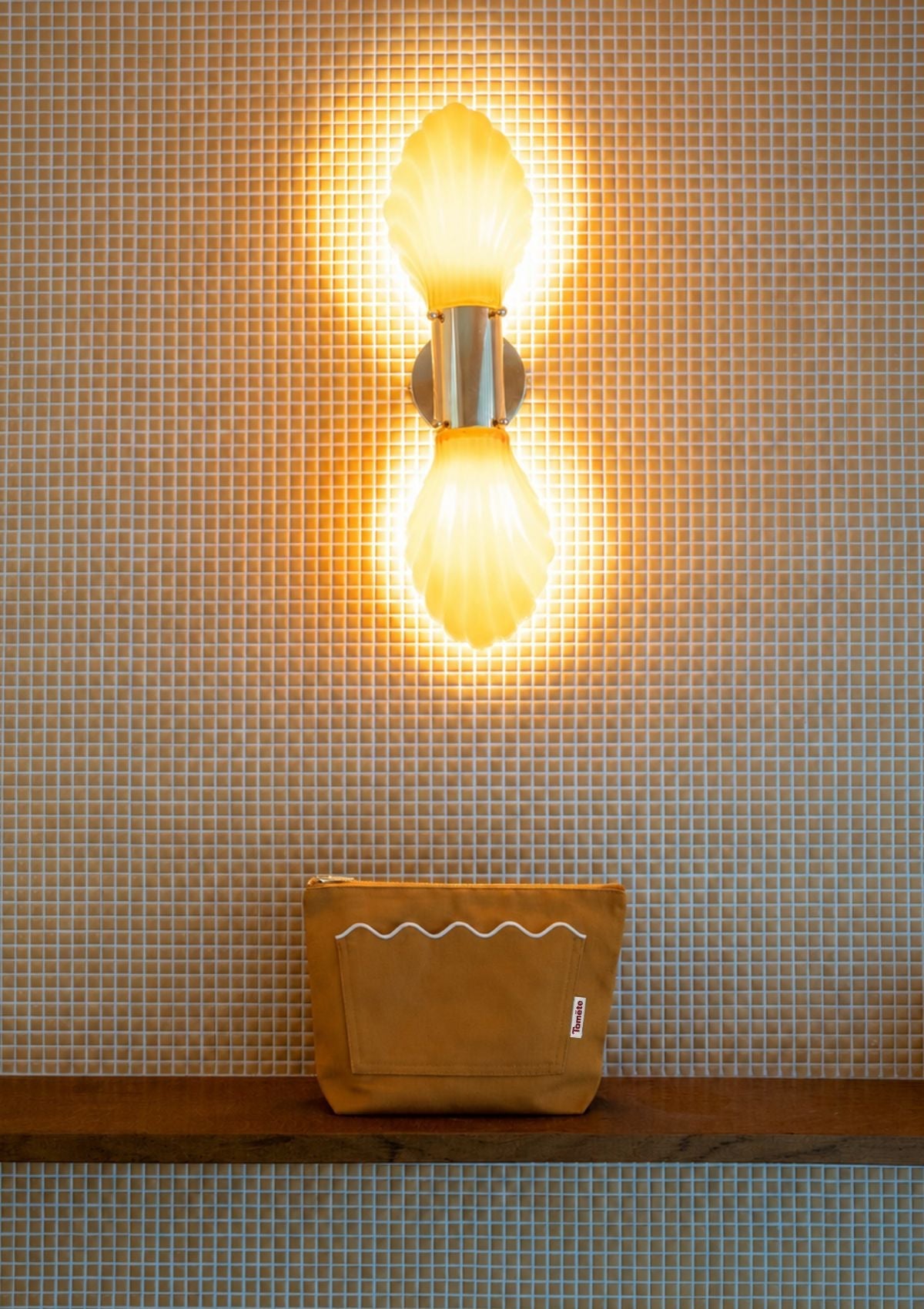 Wavy Pouch in Yellow Ochre & White