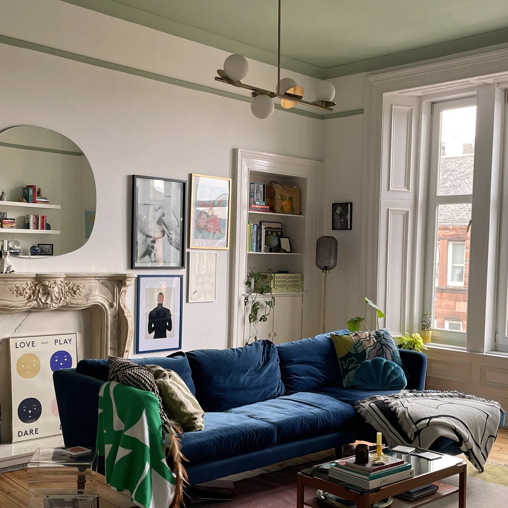 Brass opal disc ceiling light