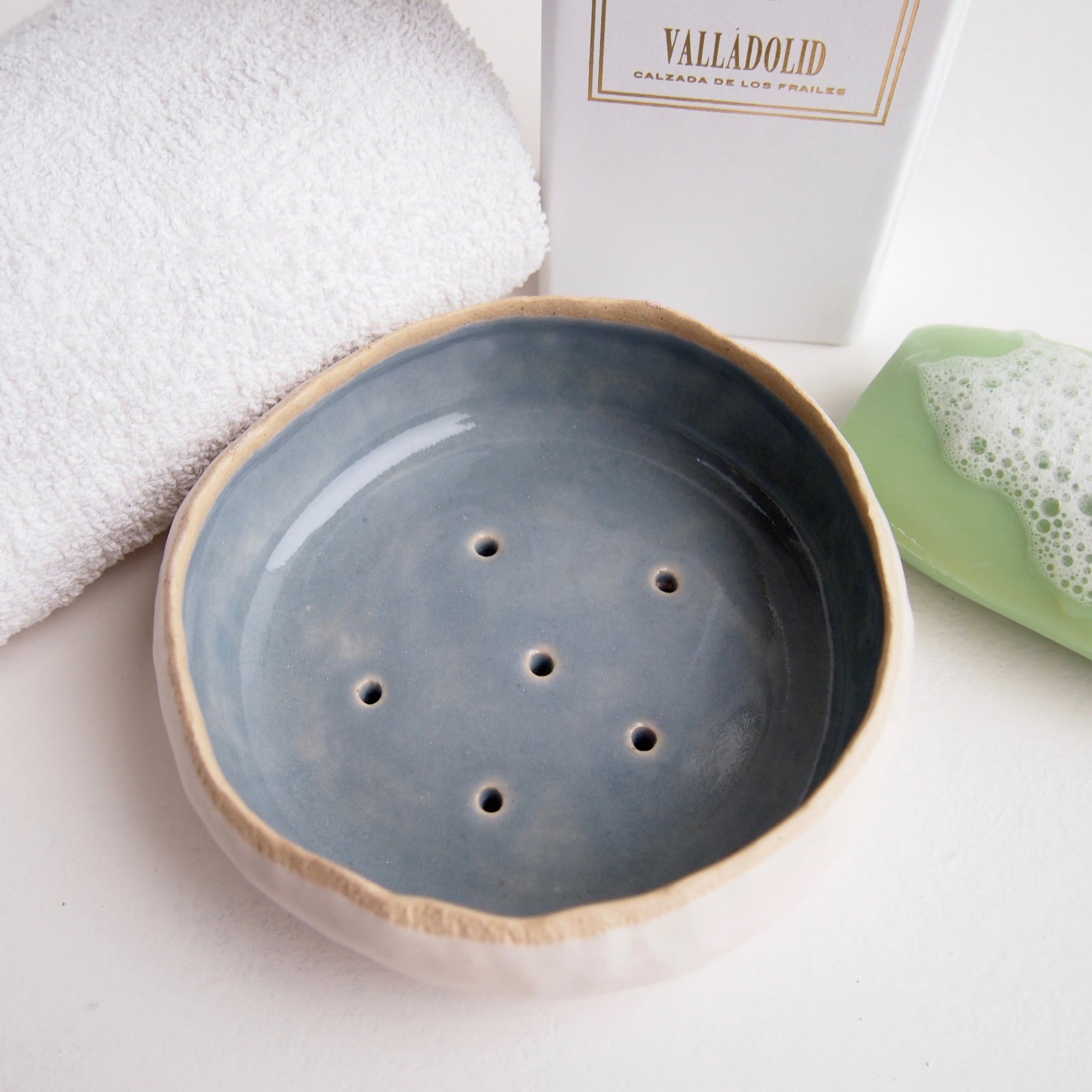 Handmade Large Powder Blue Ceramic Soap Dish