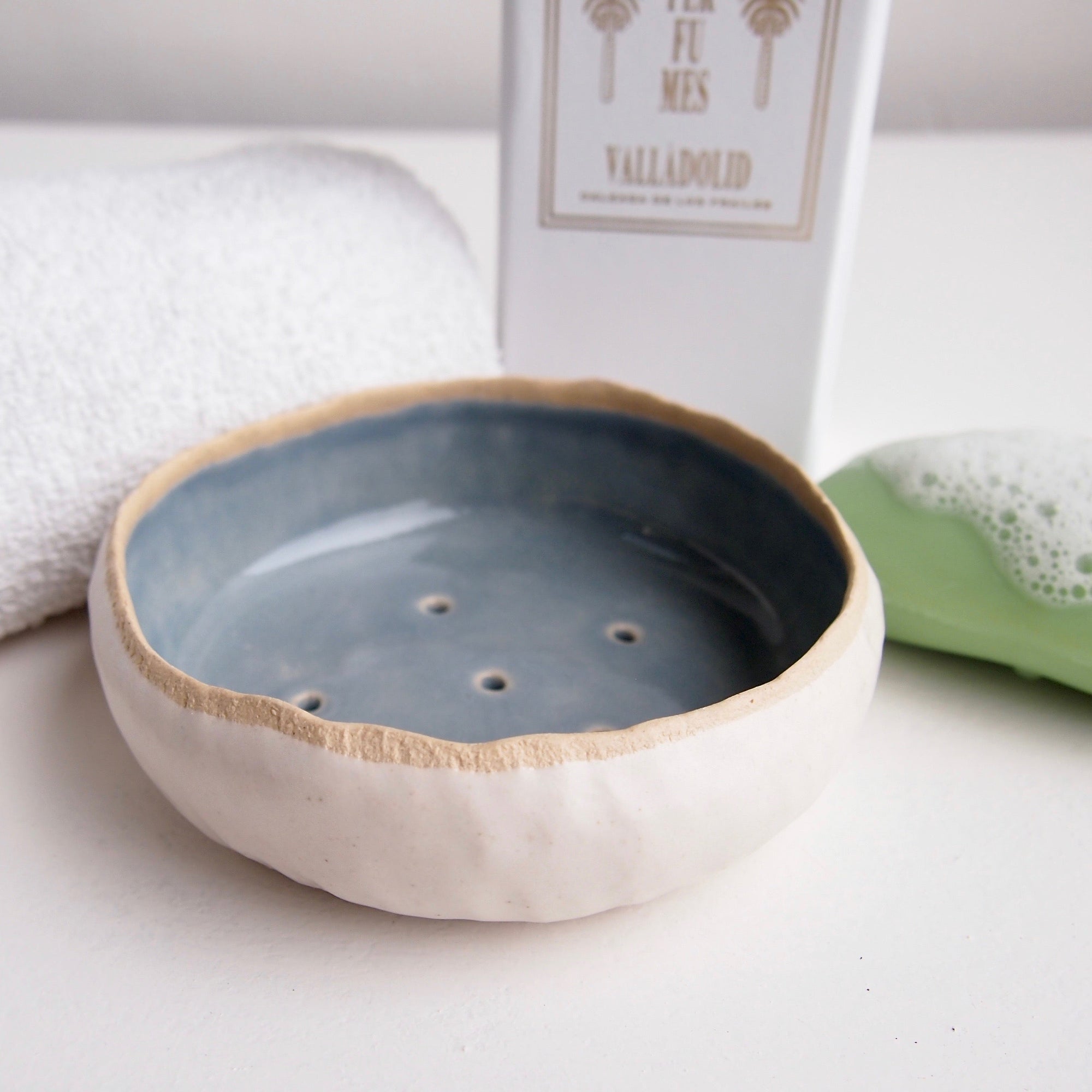 Handmade Large Powder Blue Ceramic Soap Dish