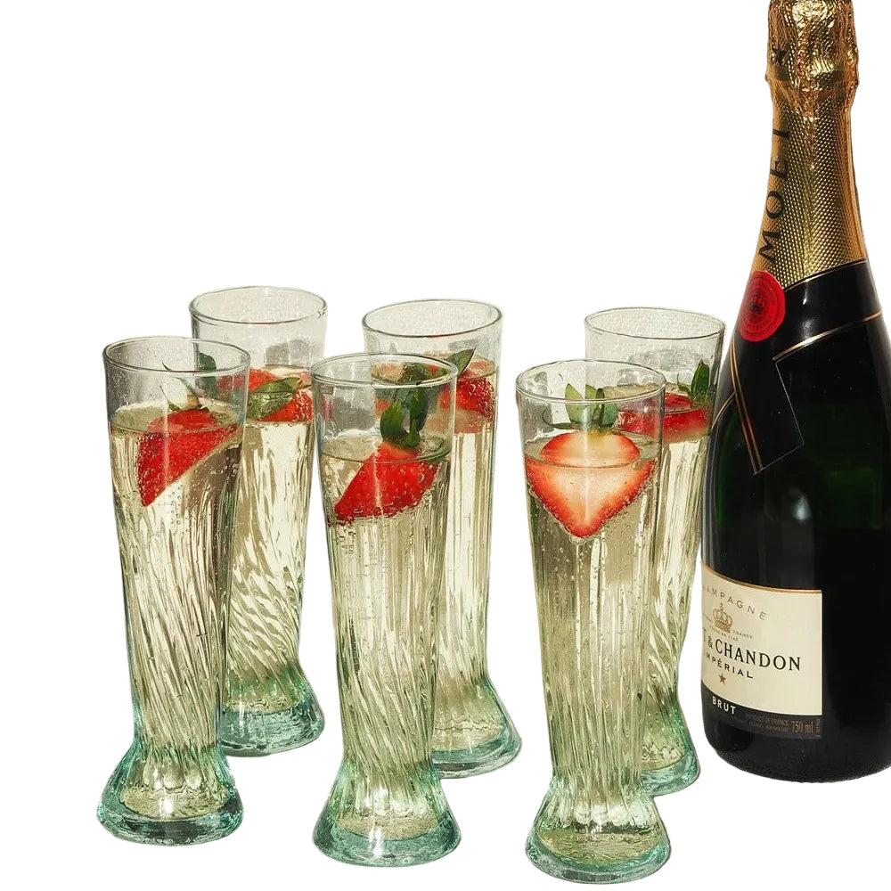 Recycled Moroccan Clear Twist Design Champagne Flute