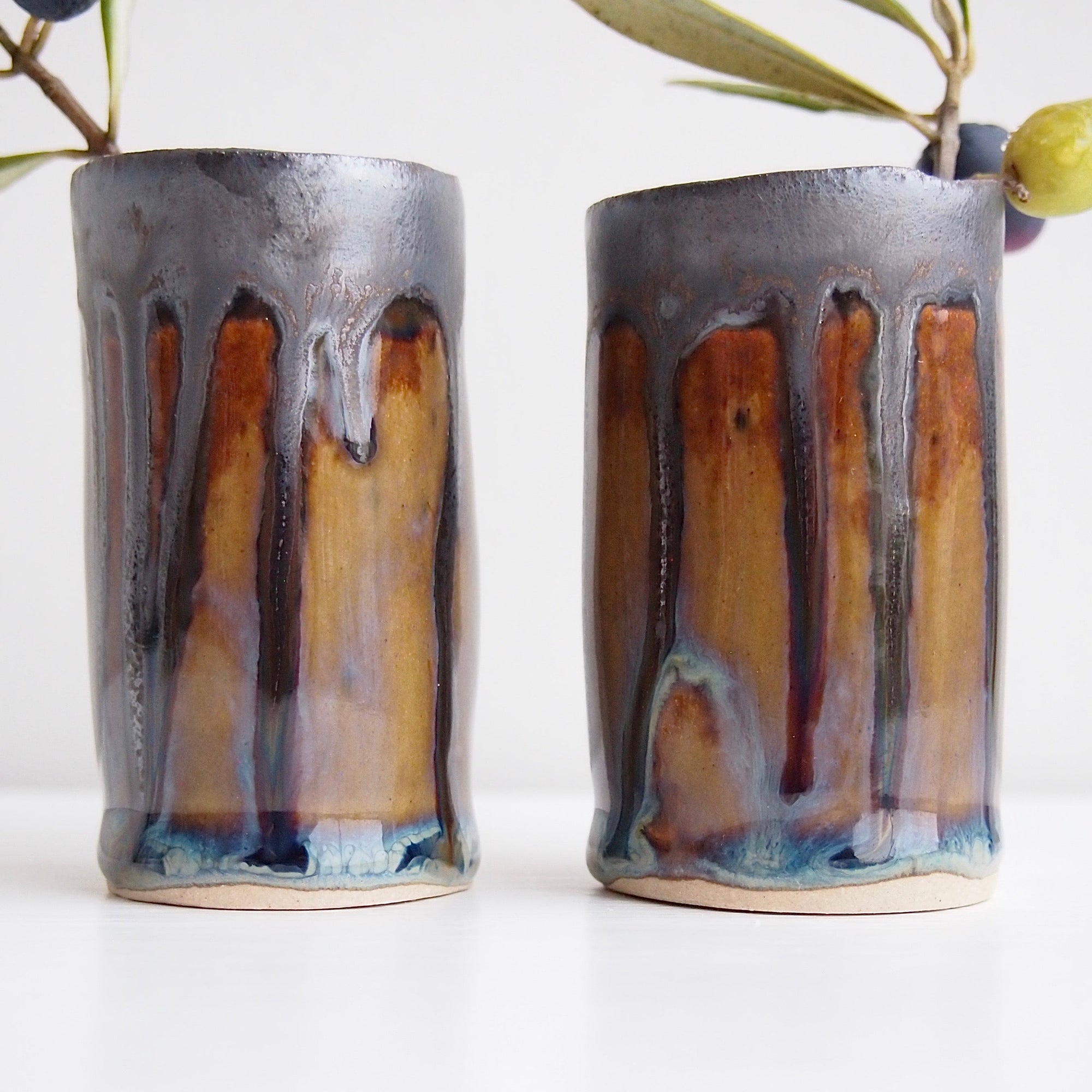 Handmade Mini Brown Blue Metallic Ceramic Vase