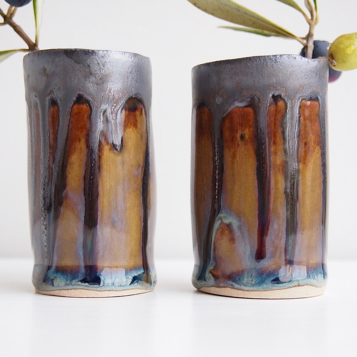 Handmade Mini Brown Blue Metallic Ceramic Vase
