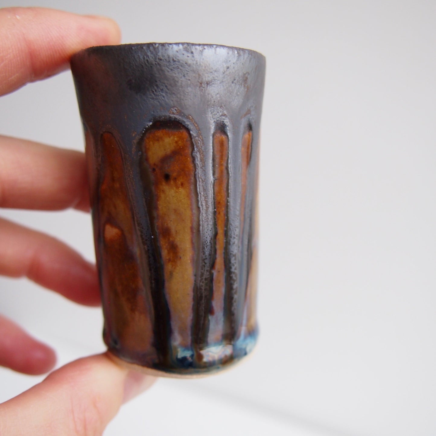 Handmade Mini Brown Blue Metallic Ceramic Vase