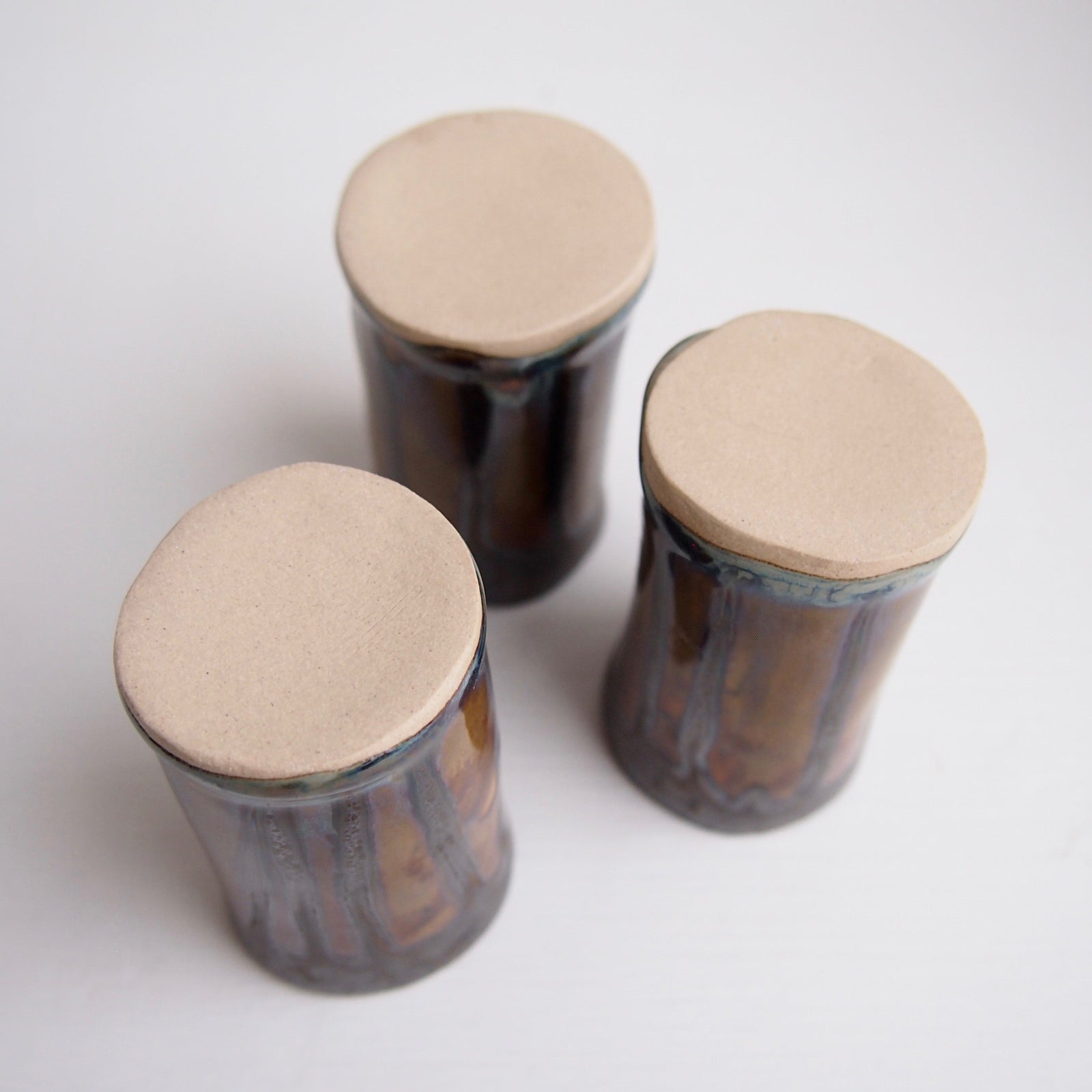 Handmade Mini Brown Blue Metallic Ceramic Vase