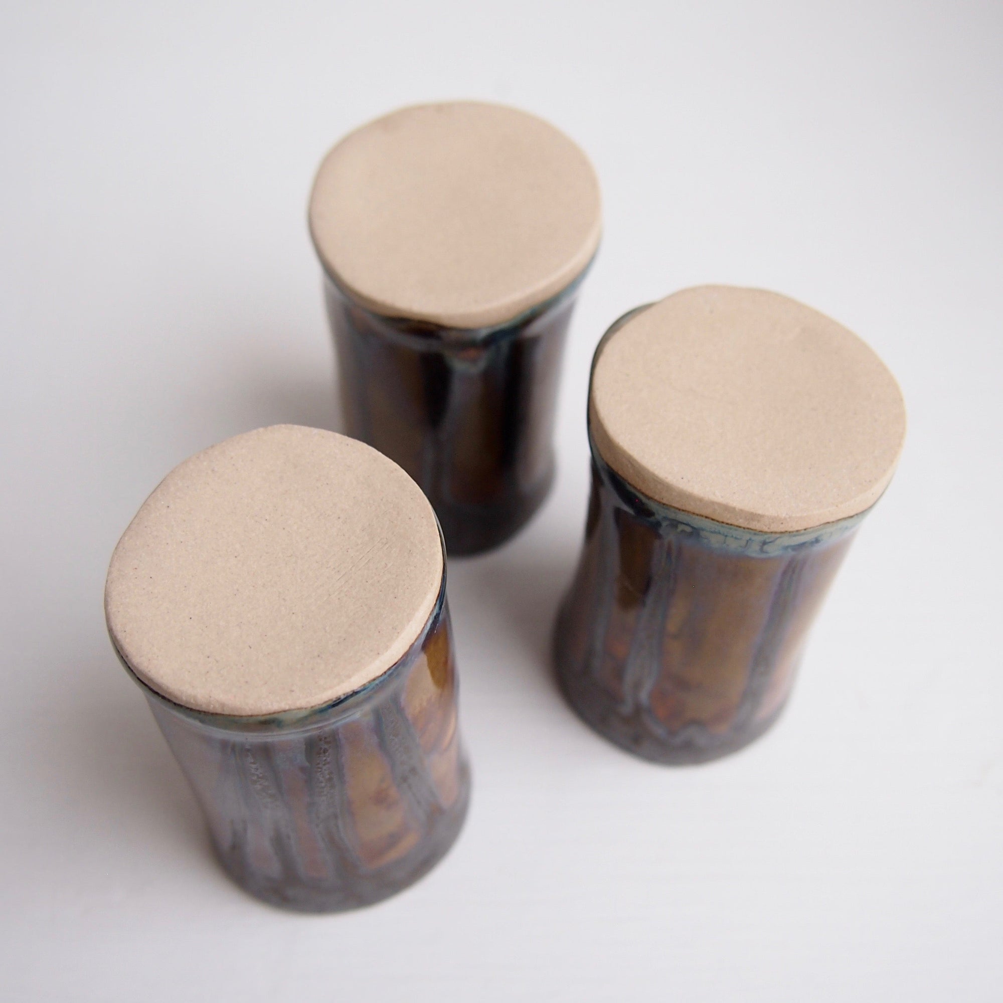 Handmade Mini Brown Blue Metallic Ceramic Vase