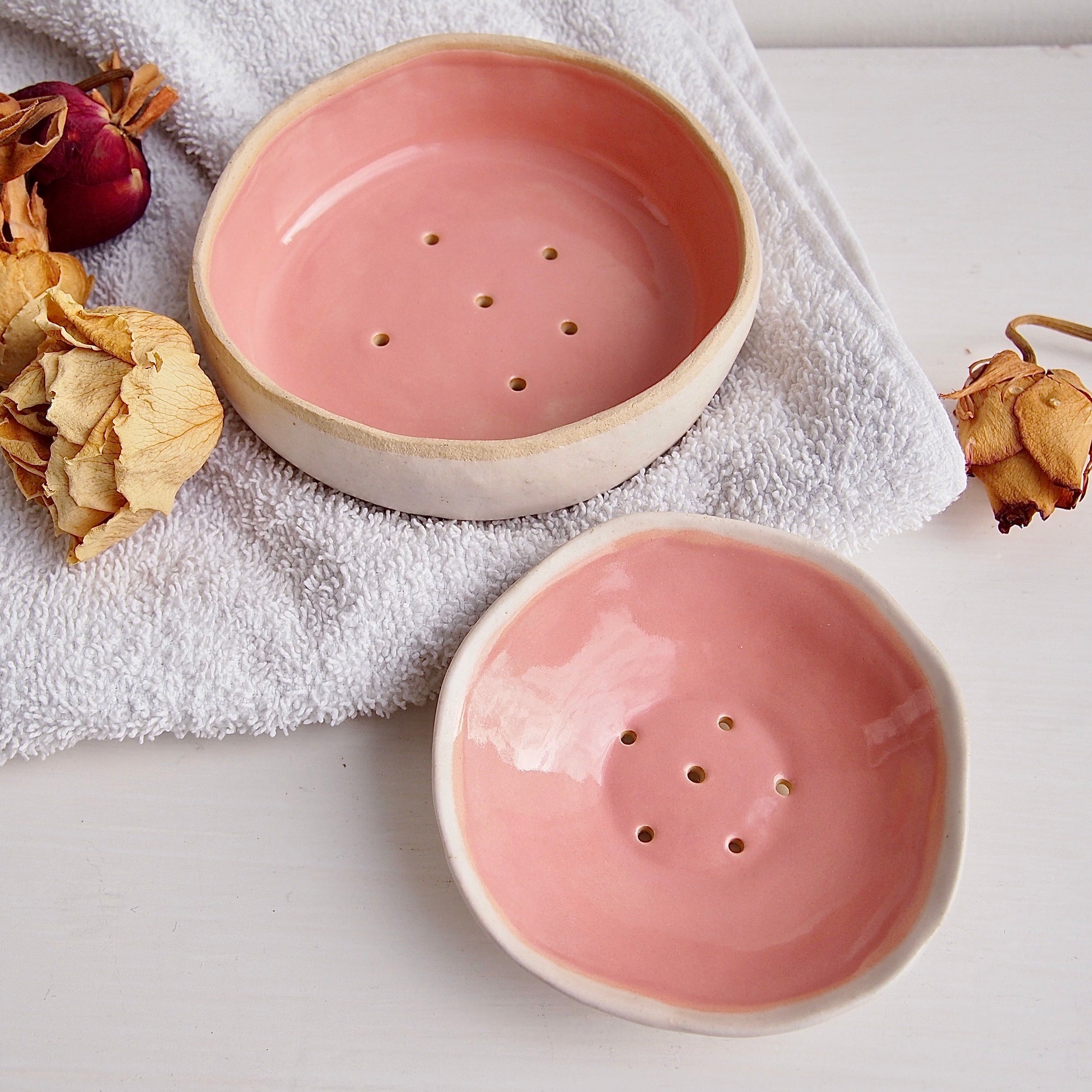 Handmade Pastel Pink Ceramic Soap Dish