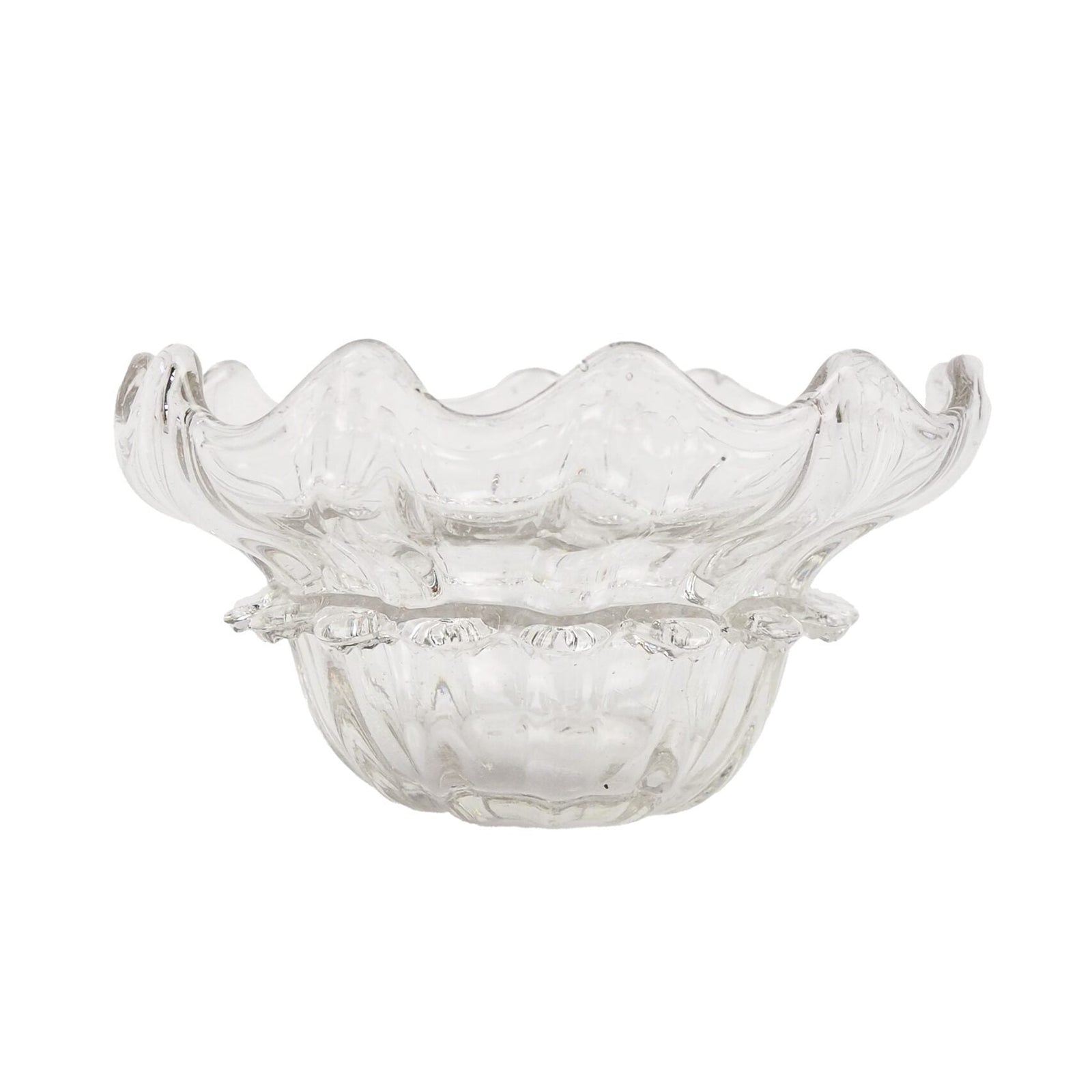 A stunning Vintage Hand Blown Glass Dish with delicate bubbles running through the glass giving it a gorgeous viscous look. Hand blown Mid-Century glass dish with a petal pattern around the centre. Wildmore