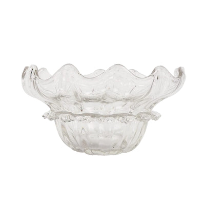 A stunning Vintage Hand Blown Glass Dish with delicate bubbles running through the glass giving it a gorgeous viscous look. Hand blown Mid-Century glass dish with a petal pattern around the centre. Wildmore