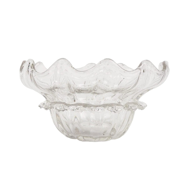 A stunning Vintage Hand Blown Glass Dish with delicate bubbles running through the glass giving it a gorgeous viscous look. Hand blown Mid-Century glass dish with a petal pattern around the centre. Wildmore