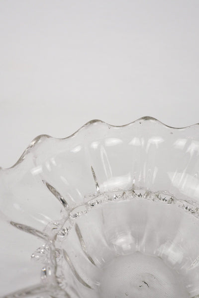 A stunning Vintage Hand Blown Glass Dish with delicate bubbles running through the glass giving it a gorgeous viscous look. Hand blown Mid-Century glass dish with a petal pattern around the centre. Wildmore