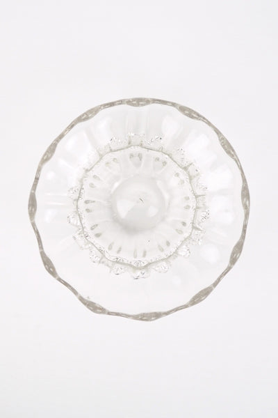 A stunning Vintage Hand Blown Glass Dish with delicate bubbles running through the glass giving it a gorgeous viscous look. Hand blown Mid-Century glass dish with a petal pattern around the centre. Wildmore