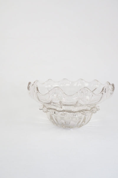 A stunning Vintage Hand Blown Glass Dish with delicate bubbles running through the glass giving it a gorgeous viscous look. Hand blown Mid-Century glass dish with a petal pattern around the centre. Wildmore