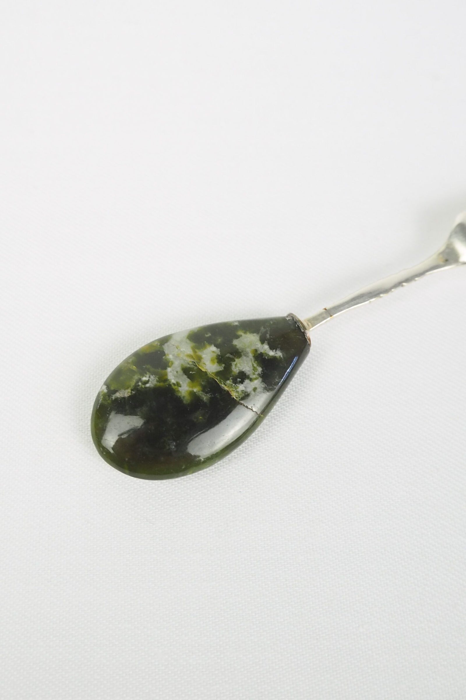 This Vintage Agate Butter Knife has a silver plated blade and a beautiful moss agate handle.