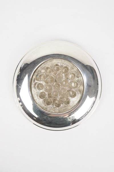 A vintage Silver Plate Flower Bowl with original glass flower frog. Filled with water, this mid century flower dish and flower frog is an elegant way to display your long stem flowers. Wildmore