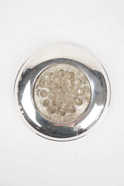 A vintage Silver Plate Flower Bowl with original glass flower frog. Filled with water, this mid century flower dish and flower frog is an elegant way to display your long stem flowers. Wildmore