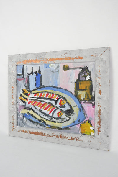 A wonderful Oil and acrylic on Board Framed Fish Painting. This painting is full of character and has a beautiful pastel colour palette.